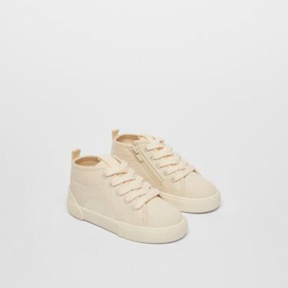 Zara COTTON HIGH-TOP SNEAKERS Pink Cream - Picture 1 of 7